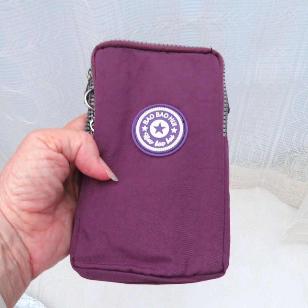Purple Crossbody Purse for Cell Phone Small 2 Pockets Nylon Casual Adjustable
